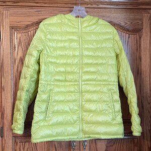 Uniqlo Down Puffer Jacket Women M Yellow/Lime with Hood